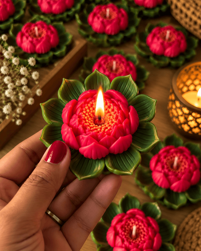 Handcrafted Lotus Flower Candle – Pack of 2