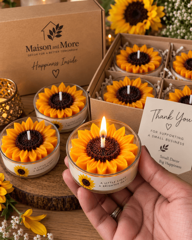 Handcrafted Sunflower Candle – Pack of 4